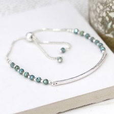 Adjustable Bracelet with Pale Blue Beads & Bar by Peace of Mind